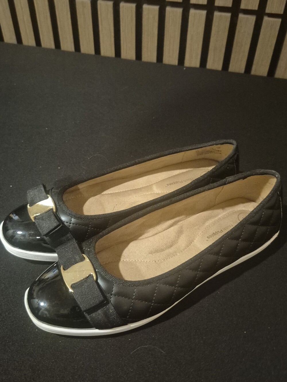 Hish PuppiesBlack Quilted Ballet Flats with Bow Accent Comfortable Women's Shoes